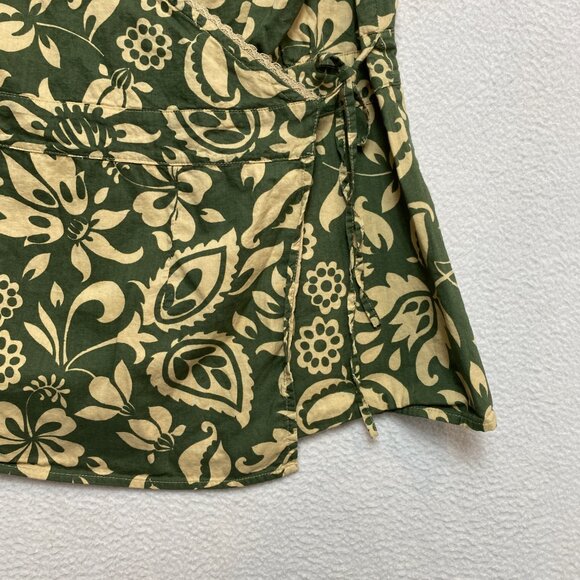 VINTAGE Gap Blouse Womens L Green Dolmal Sleeves Floral Wrap Y2K - Picture 3 of 11